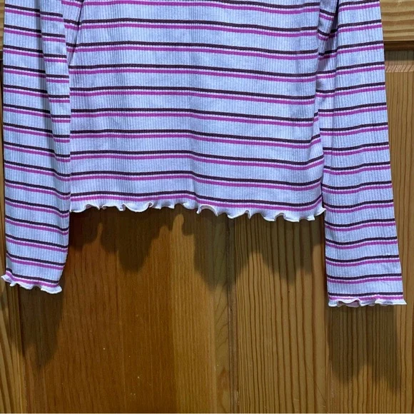 Old Navy Girls Large 10-12 Pink Long Sleeve Two Button V Neck Striped Shirt - Picture 6 of 6